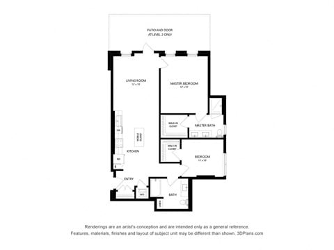 Floor plan for 2 beds, 2 baths, 1171 sqft